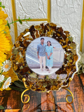 Resin 5inch Curve shape with Couple Photo & Name Date with Metal Stand Flowers Preservation